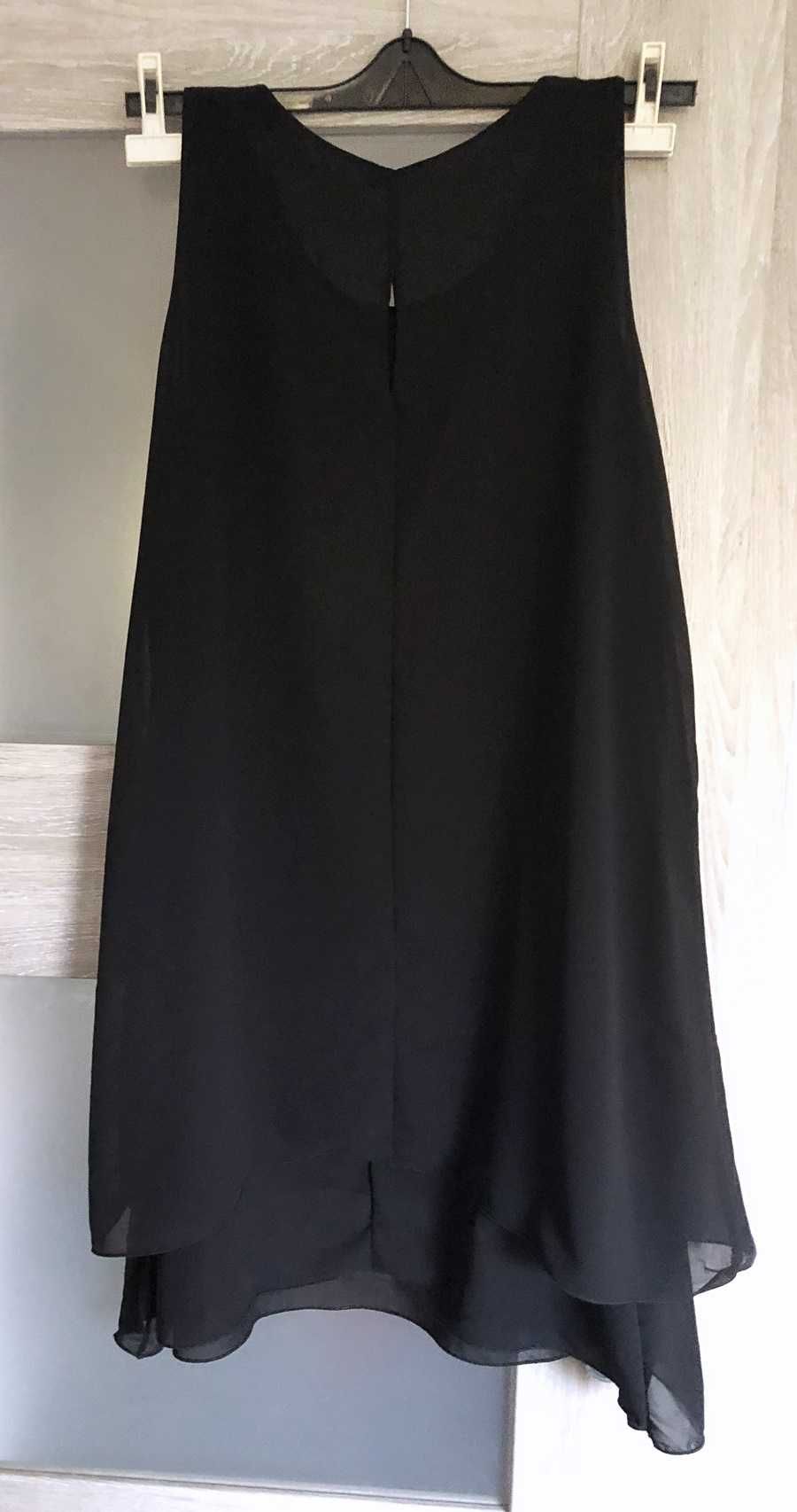Prześliczna, zwiewna "mała czarna" na wieczorne wyjścia, L/XL