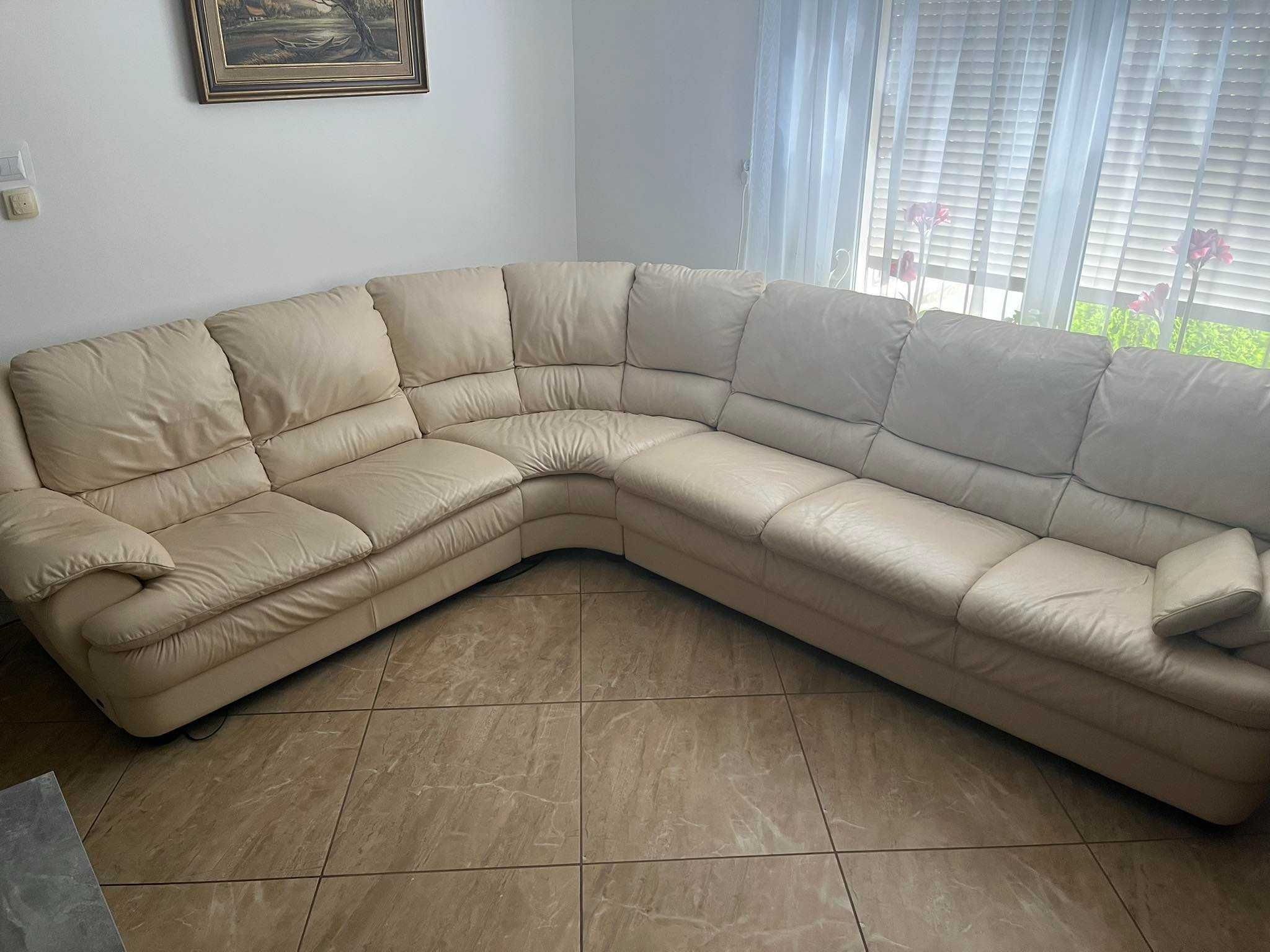 Narożnik Natuzzi skóra naturalna (duży)+pufa