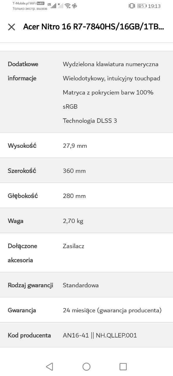 Sprzedam laptopa:

Acer Nitro 16 R7-7840HS
