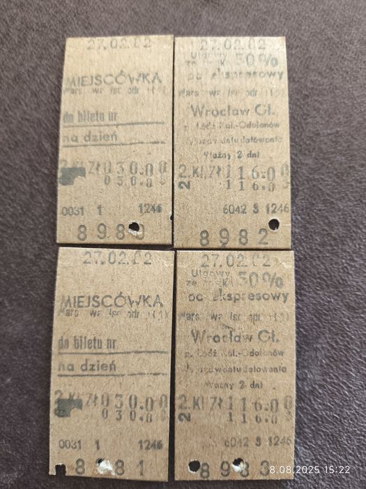 Bilet kolejowy z okresu stanu wojennego .