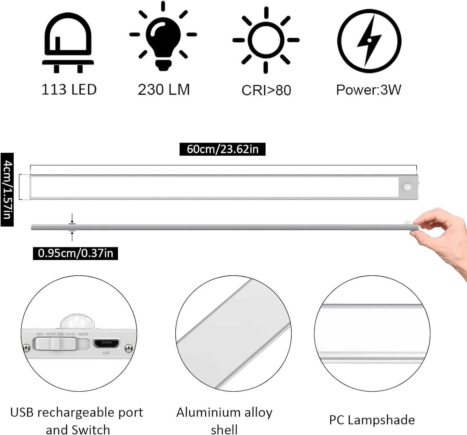 Nowa lampa/lampka /oświetlenie/czujnik ruchu/60cm/2szt/KLIGHTEN !7424!