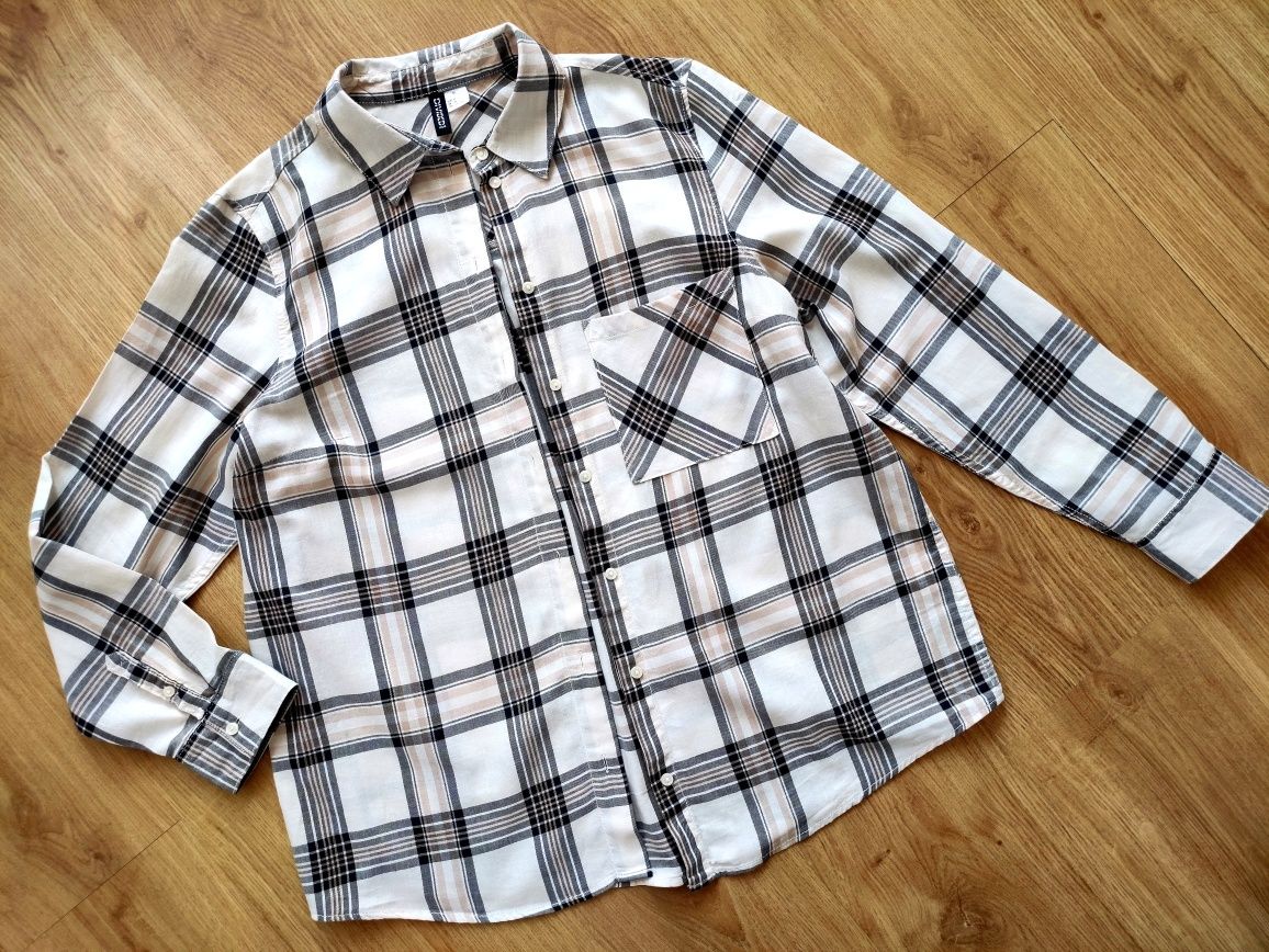 Jak nowa koszula w kratę oversize H&M 38/M / beż brąz luźna damska