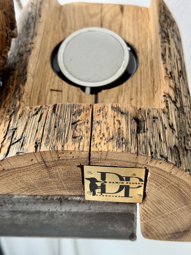 Lampka rustykalna loftowa stołowa nocna handmade naturalne drewno