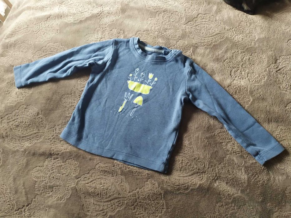 Koszulka granatowa Lupilu 74 80 długi rękaw kwiaty ogród żółte bluzka