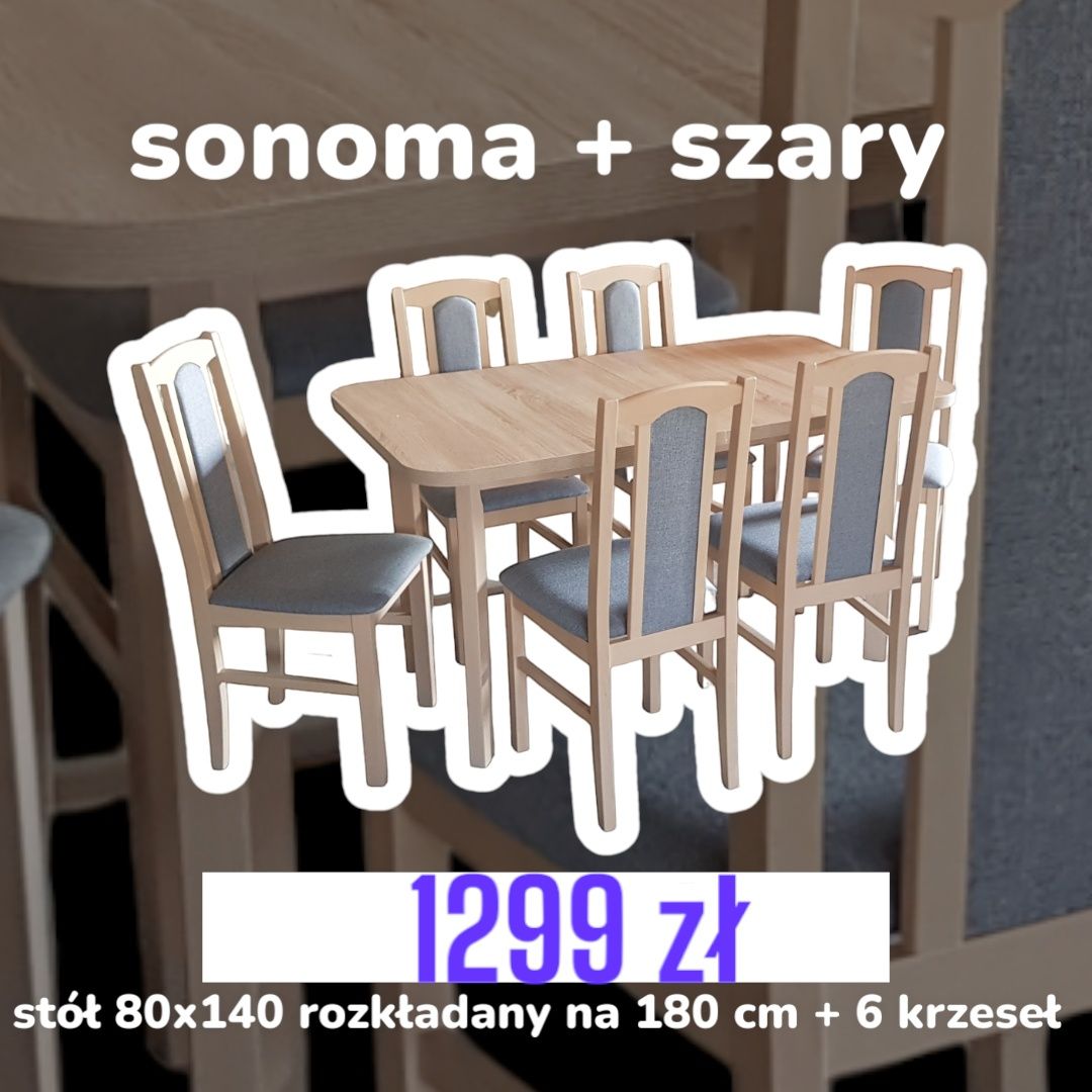 Nowe: Stół rozkładany + 6 krzeseł,  orzech + cappucino,  dostawa PL