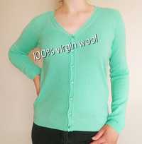 Sweter damski wełniany piękny kolor zielononiebieski L XL wool