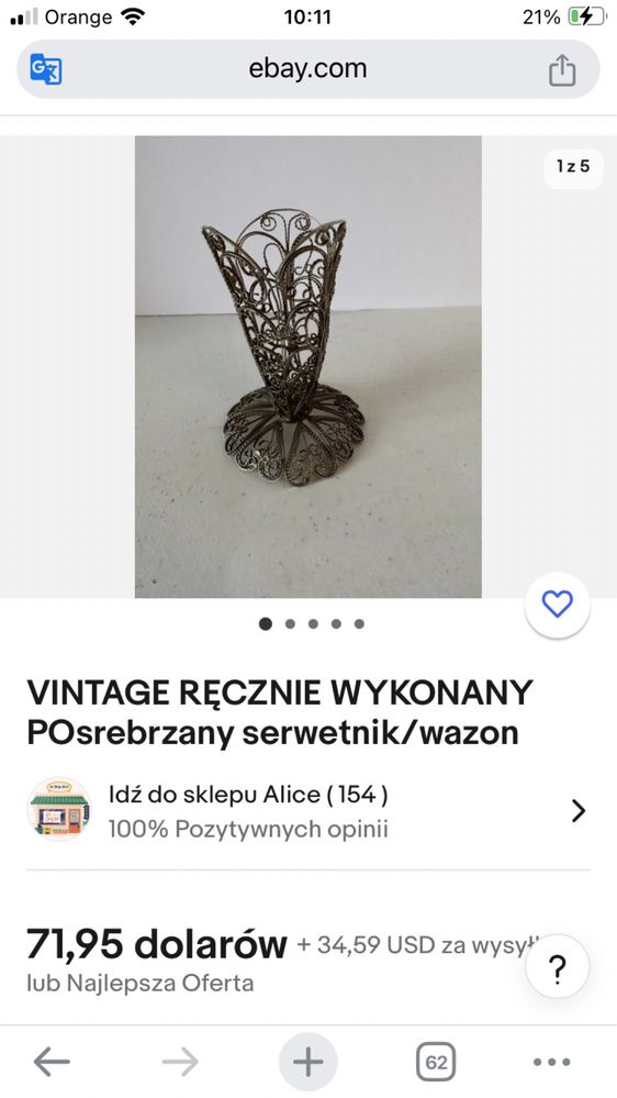 VINTAGE RĘCZNIE WYKONANY POsrebrzany serwetnik/wazon