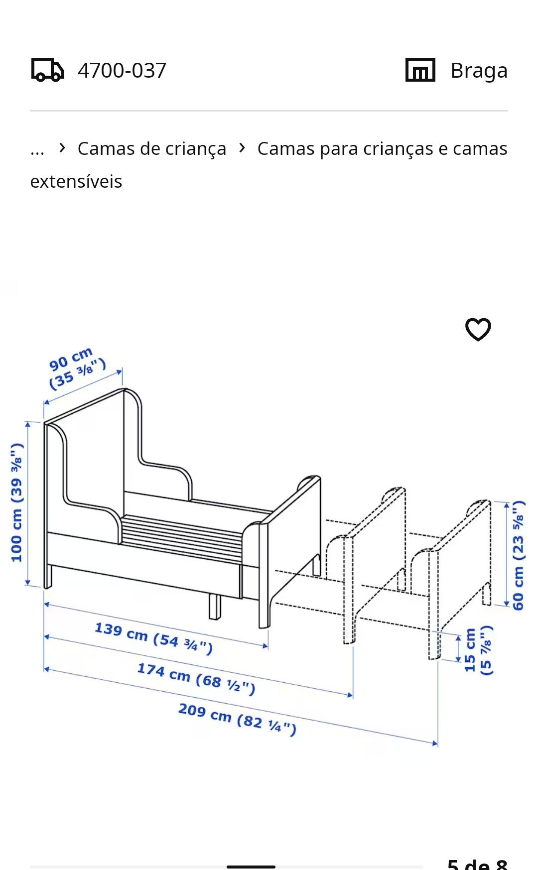 BUSUNGE Cama Extensível 
Cama extensível, branco, 80x200