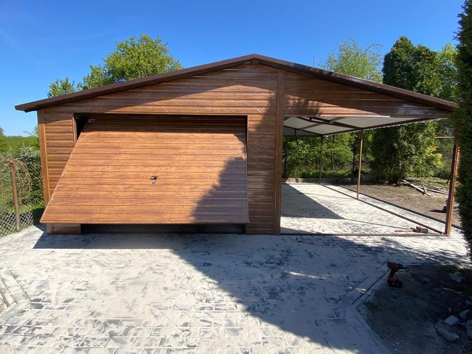 Garaż jednostanowiskowy 4x6 m wiata 3m - Dach dwuspadowy, Brama uchyln