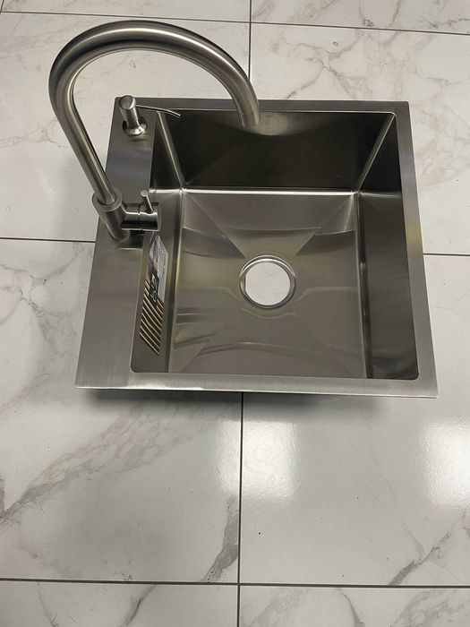 Мойка для кухни Lidz 5050 серая и смеситель для кухни Lidz Aria 015F