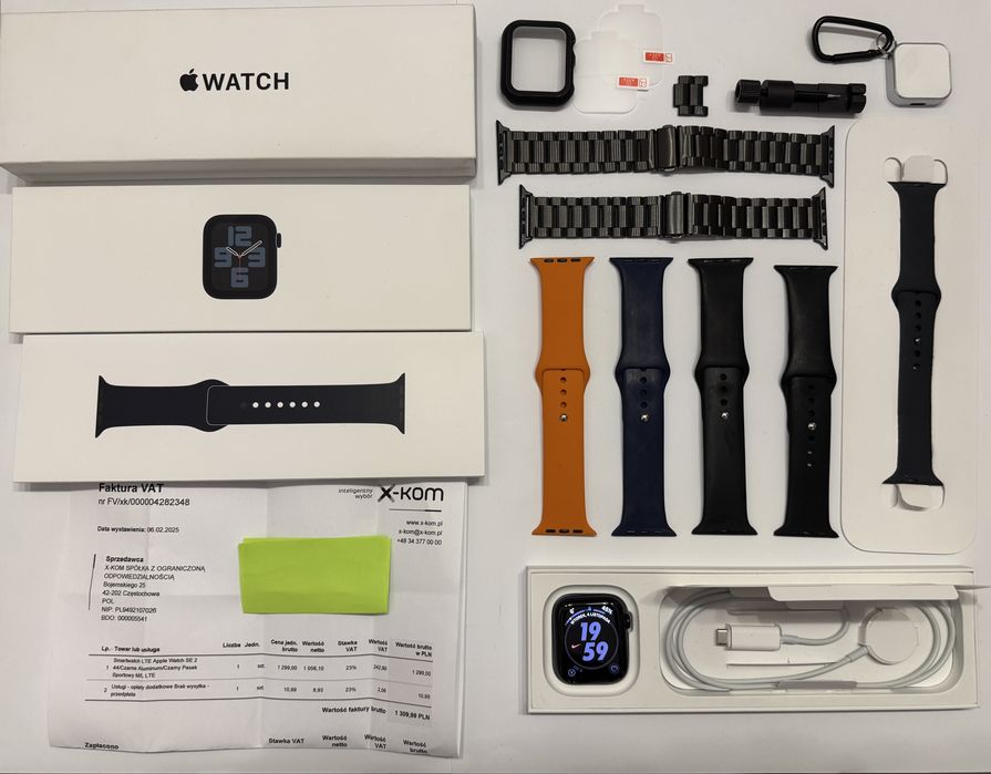 Apple Watch SE 2 44mm, czarny, Gps + Lte, gwarancja