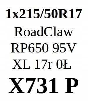 Opona 215/50/17 RoadClaw6,38mm 2017r 1szt.=120zł L