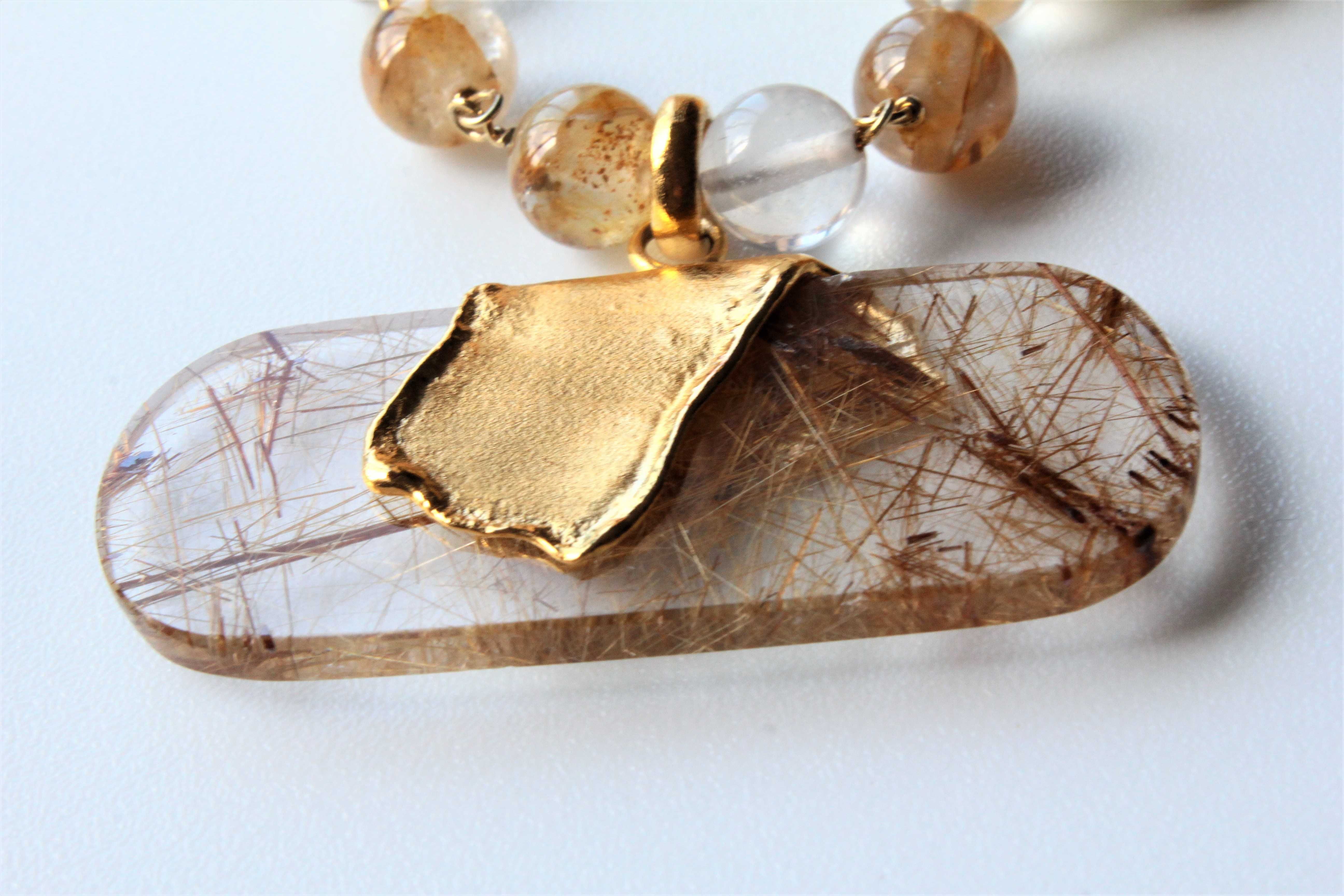 Colar e Brincos em Quartzo Rutilado Dourado