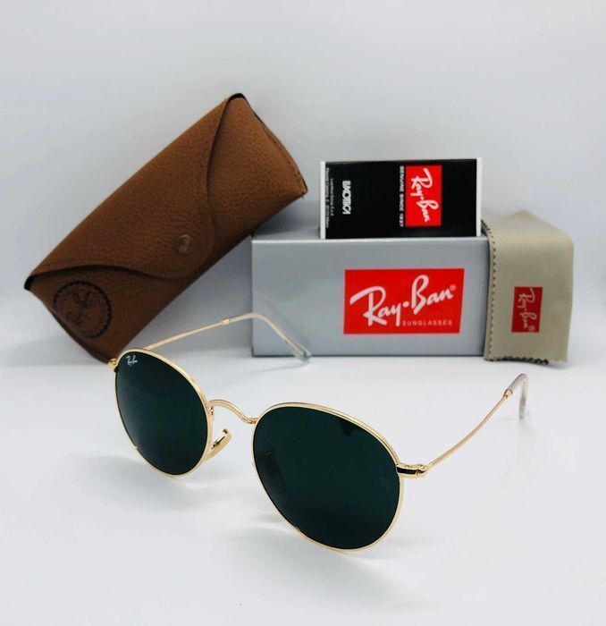 Солнцезащитные круглые очки Ray Ban Round Metal 3447 Gold 54мм стекло