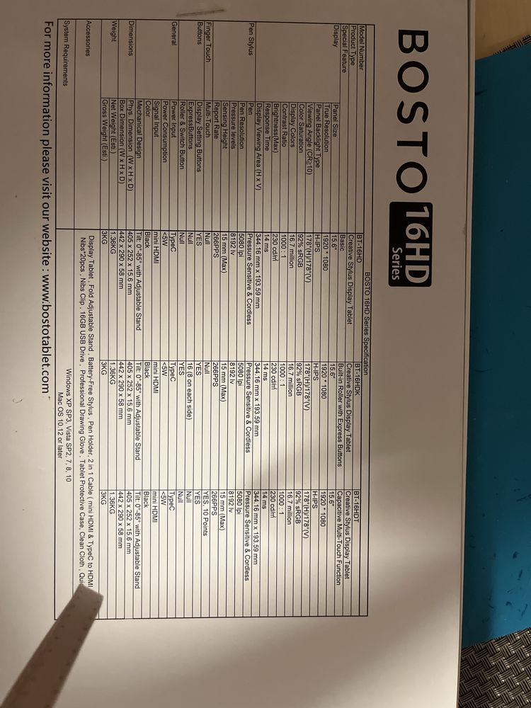 Tablet grafuczny Bosto 16 HD series