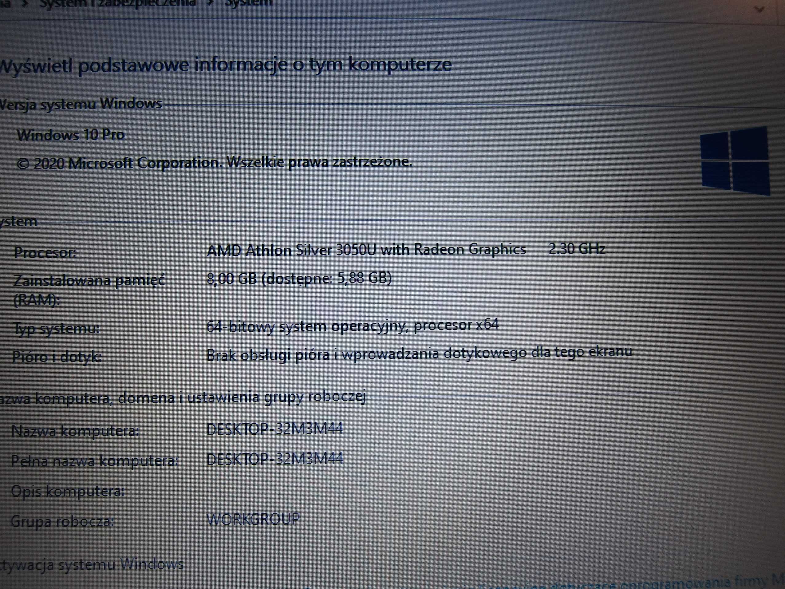 Laptop Lenovo V15 AMD Athlon 3050U 8GB 256GB SSD 1TB HDD NOWY GW3