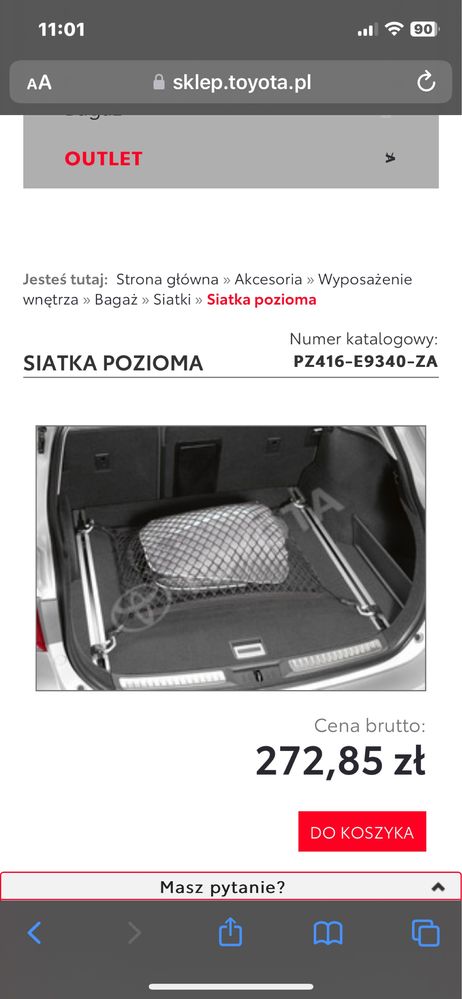 Siatka do bagaznika toyota oryginalna tanio