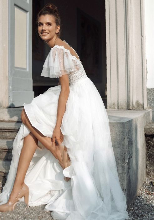 suknia ślubna linia-A perełki guziczki 36 S, 38 M, 42 XL