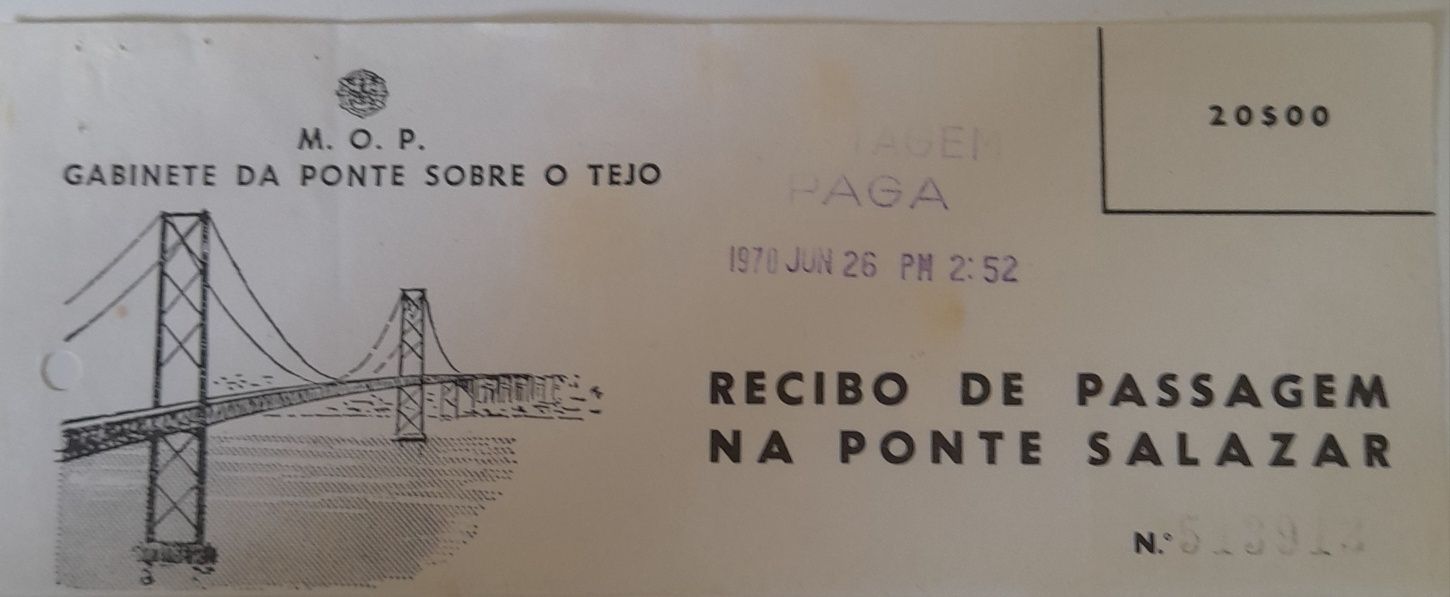 Recibo de Passagem na Ponte Salazar