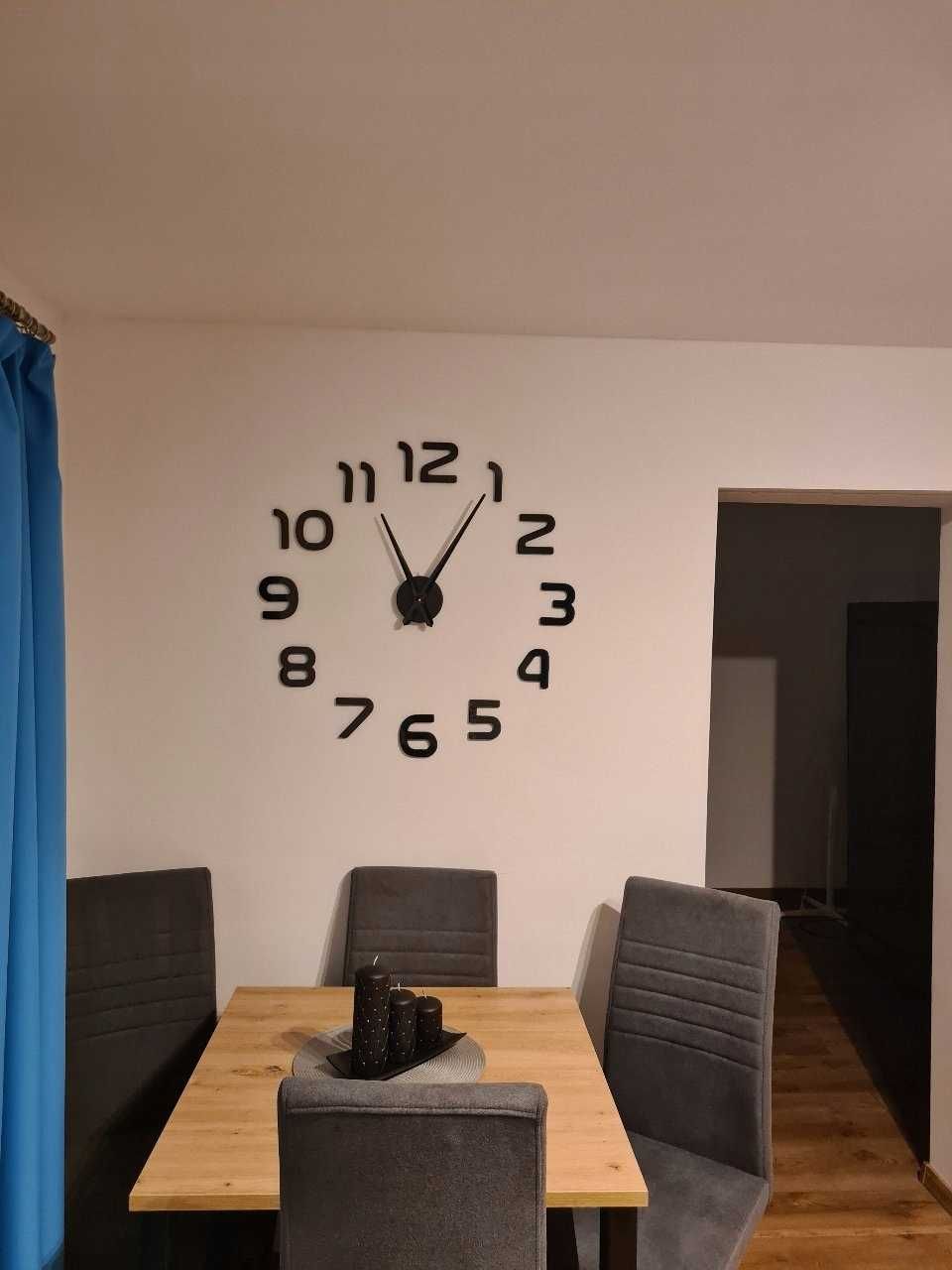 NOWY duży zegar ścienny naklejany cichy czarny połysk do salonu loft
