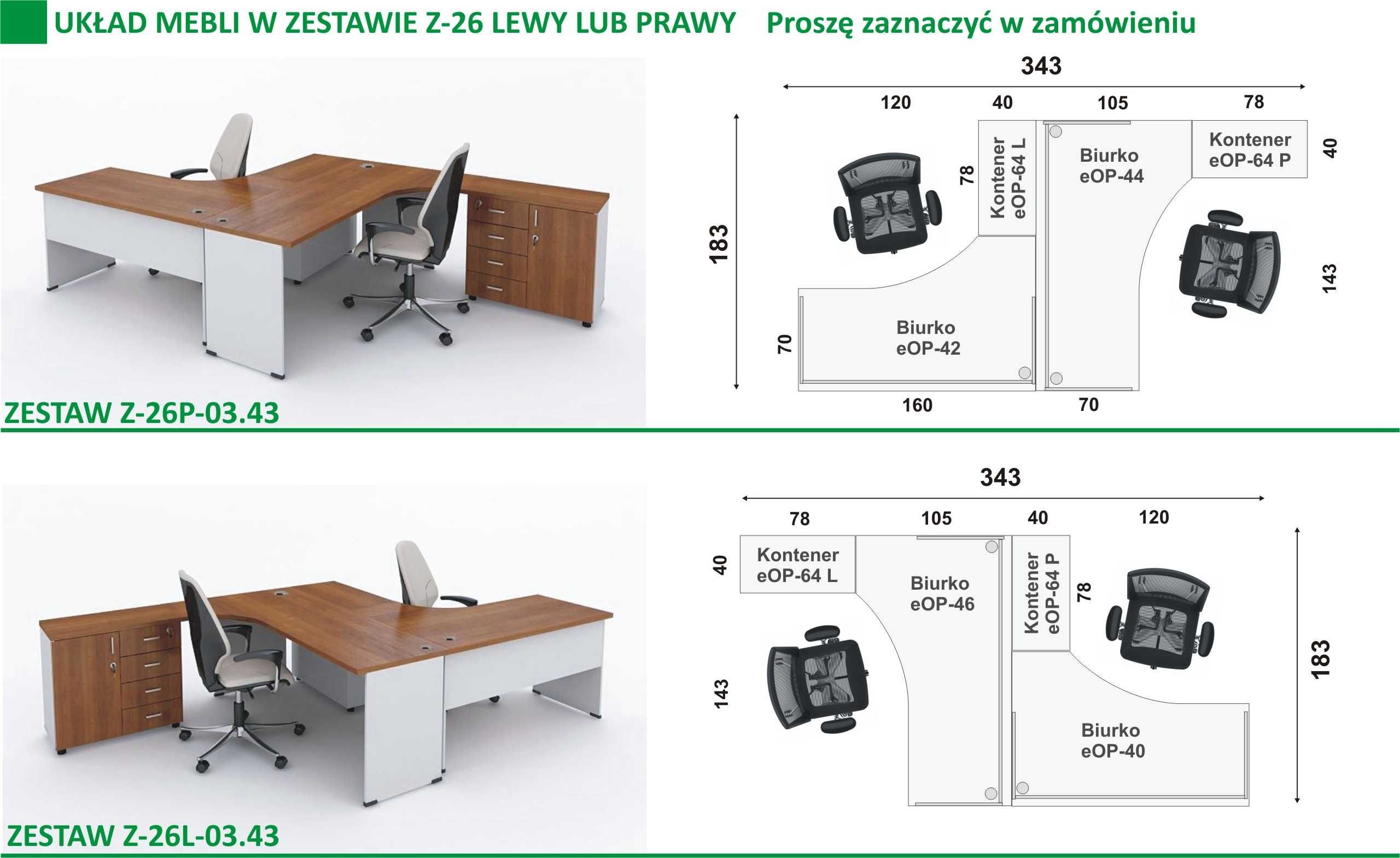 Biurka plus szafki boczne, zestaw mebli biurowych z dostawą