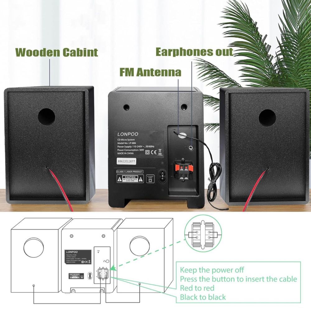 Lonpoo Micro HiFi z odtwarzaczem CD, Bluetooth, radiem FM, USB,