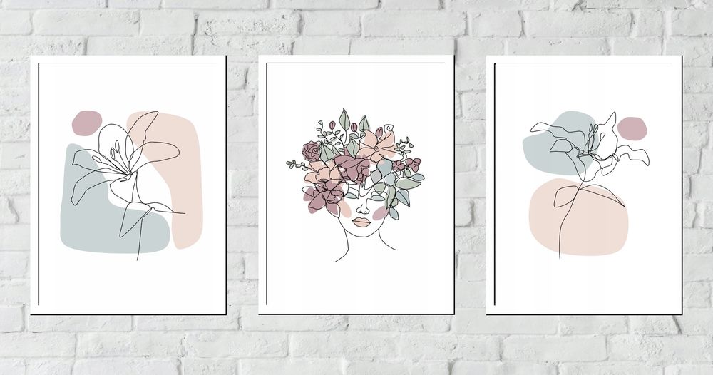 50x40 obrazy w ramie plakaty ramka KOBIETA LINIA TWARZ KWIATY