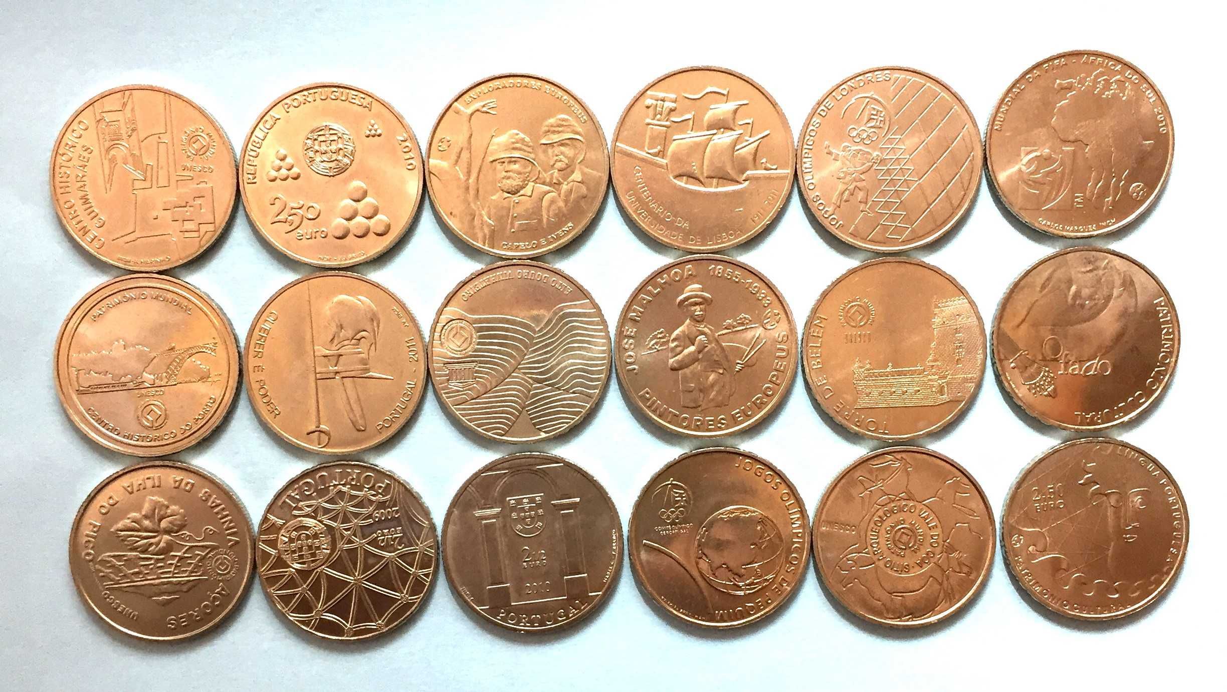 moedas comemorativas de 2,5 EURO - 18 exemplares diferentes