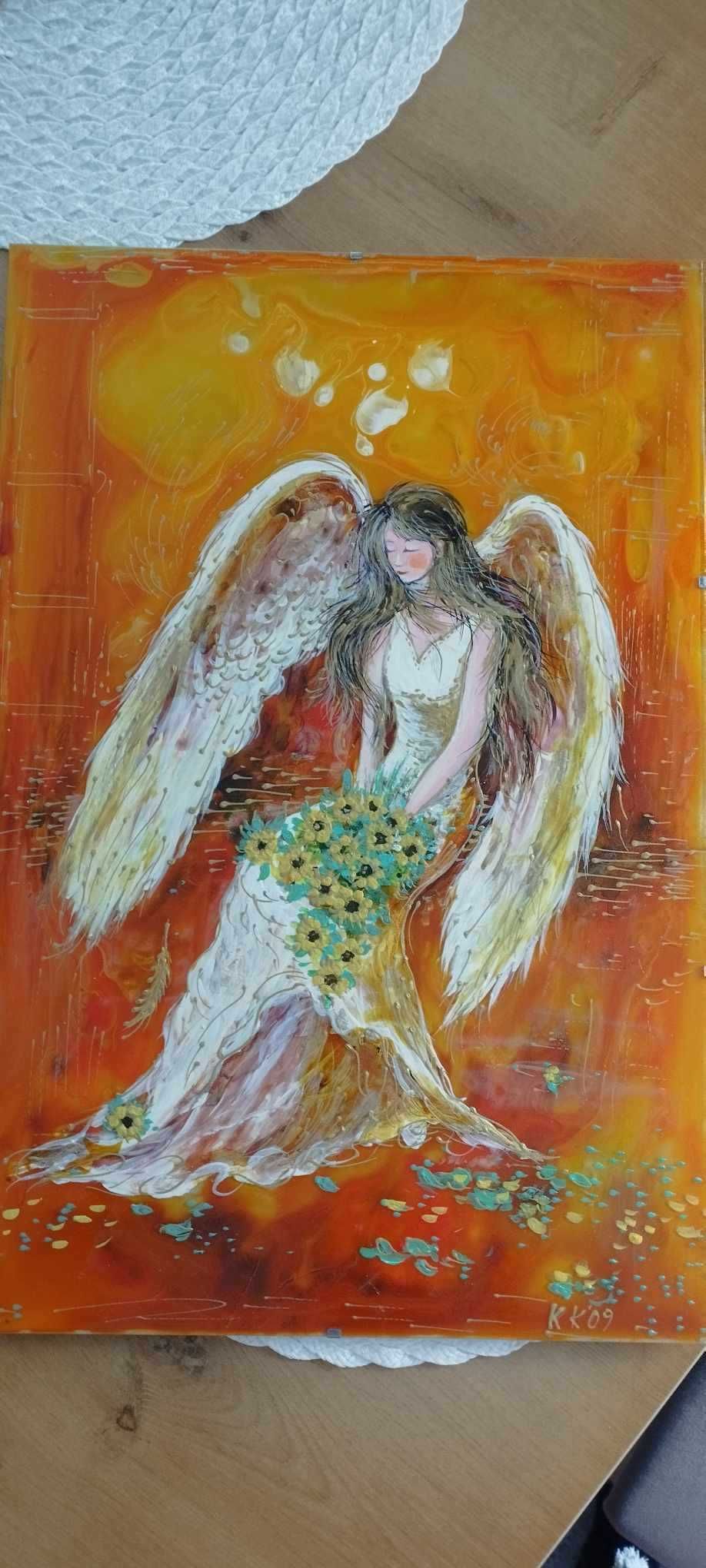 Obraz- Anioł namalowany na szle