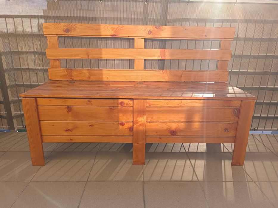 Ławka drewniana z pojemnikiem na balkon, taras, do ogrodu, siedzisko