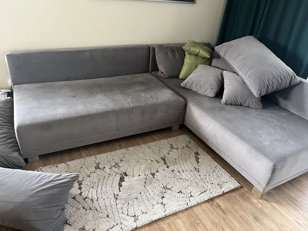 Sofa szara Duza w krztalcie L prawa z funkcja spania