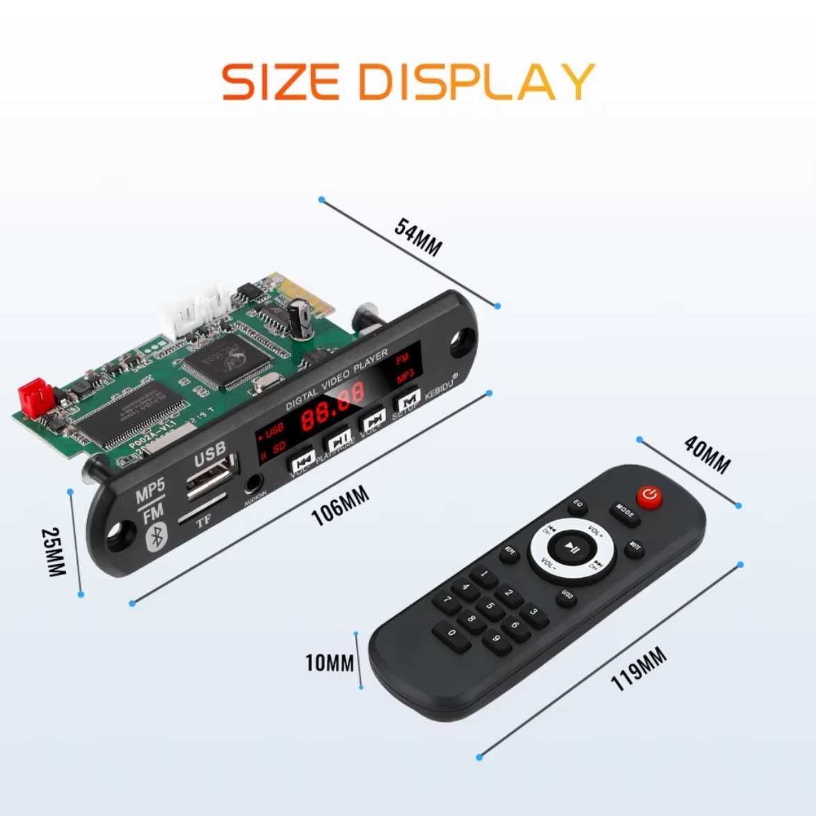 Bluetooth MP5 MP4 MP3 Декодер DC 12В 1080P HD Video Player FM AUX USB