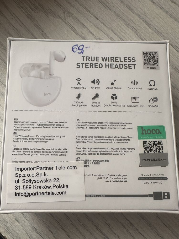 Hoco słuchawki bezprzewodowe true wireless stereo headset