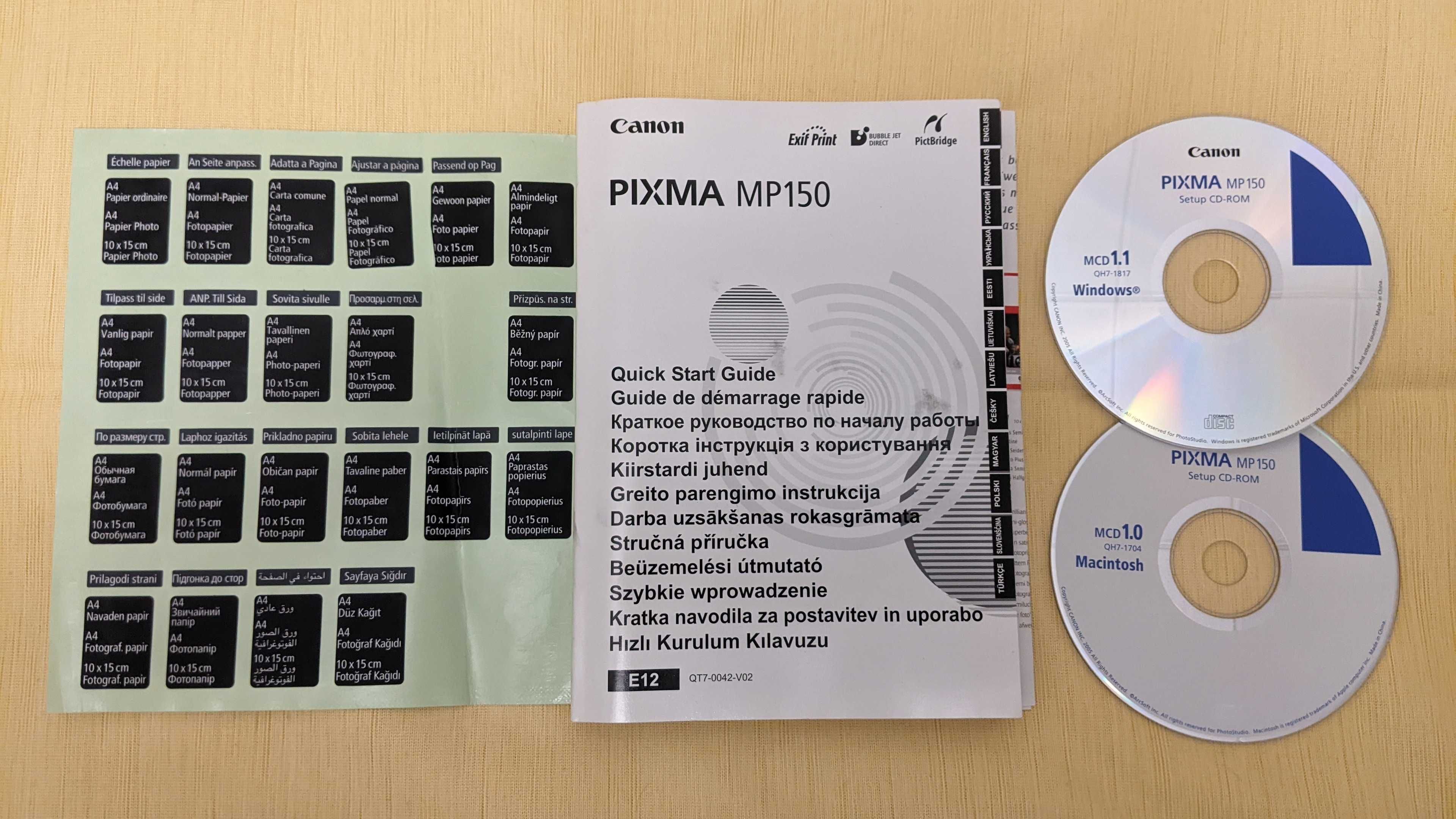 Canon PIXMA MP150 — instrukcja + 2xCD + naklejki