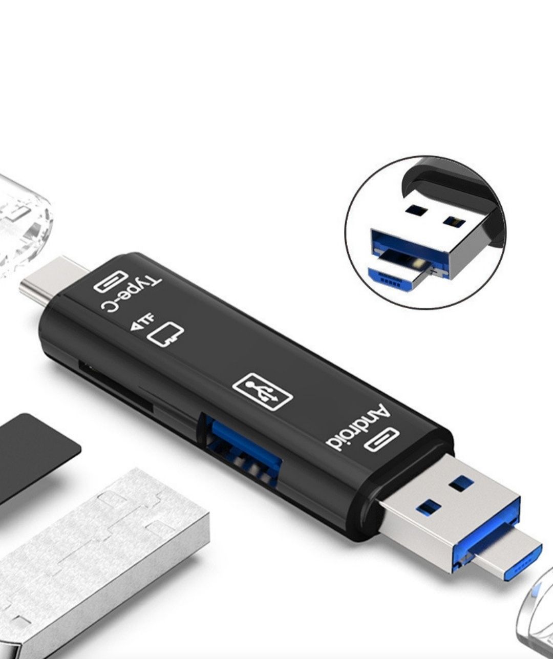 Багатофункціональний адаптер кардрідер 5в1 Type-C Android USB 2.0