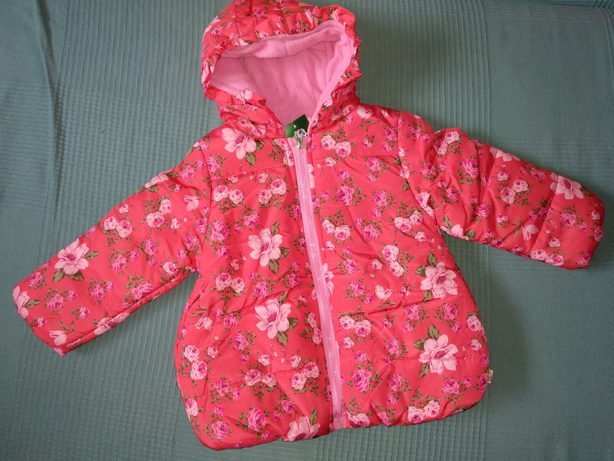 Nowa kurtka ocieplana jesienno zimowa dziewczynka r 98 różowa kwiaty