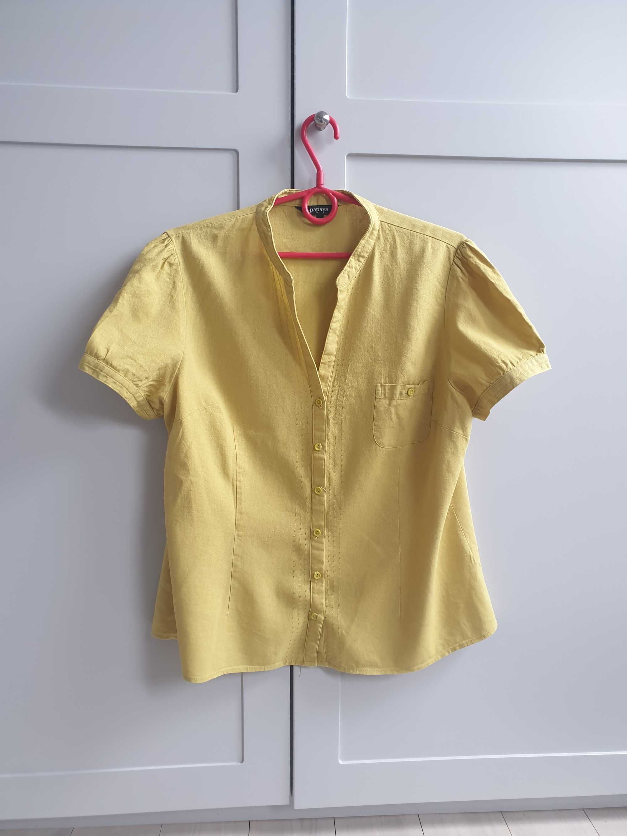 Limonkowa bluzka koszula lniana 46 Papaya z haftem ze stójką