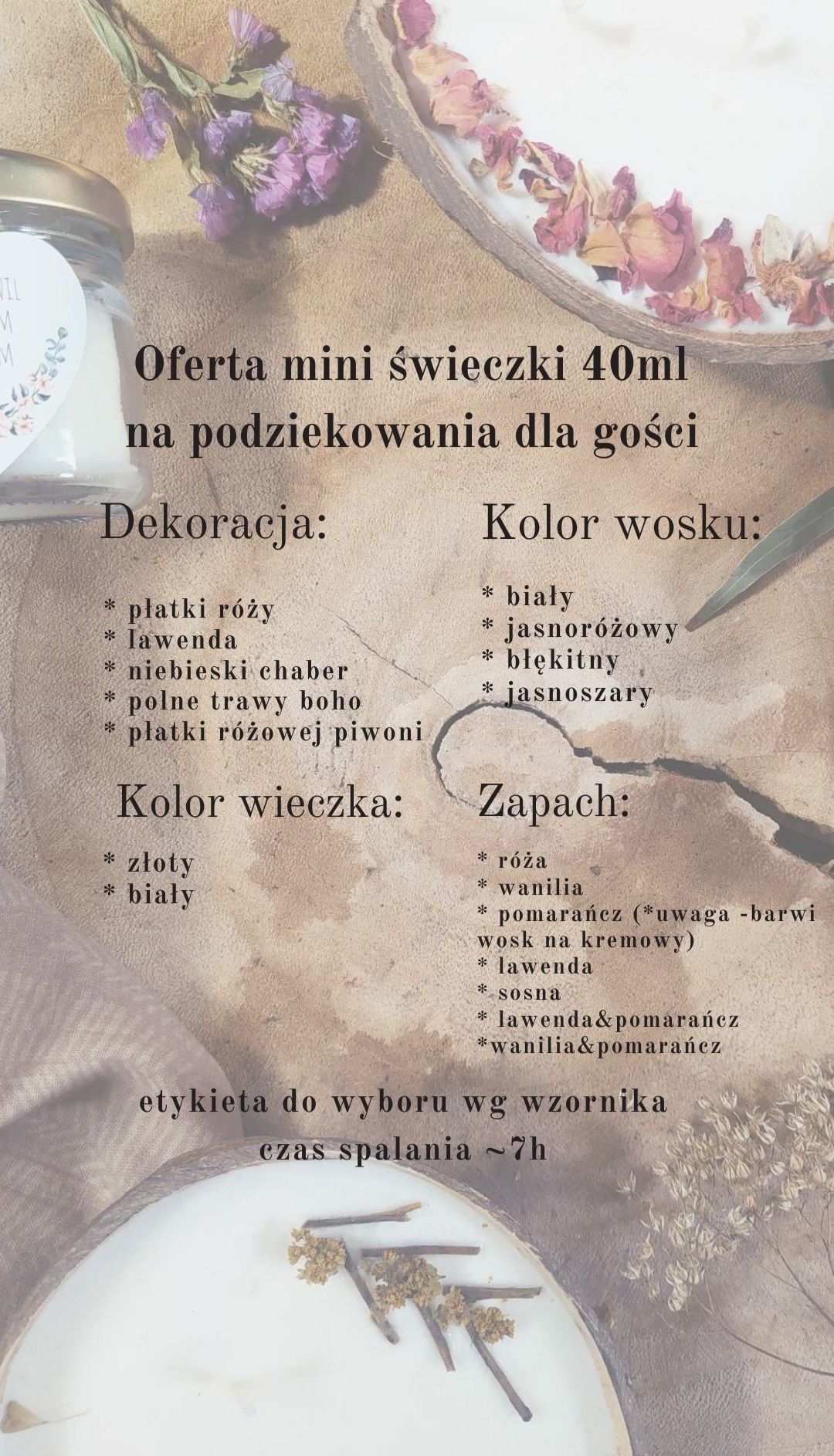 Świeczki podziękowania dla gości ślub wesele urodziny komunia