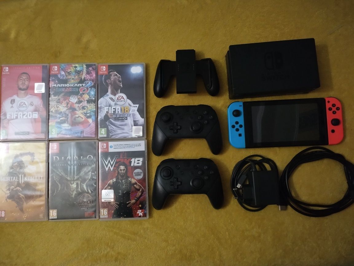 Nintendo Switch + Comandos + Jogos