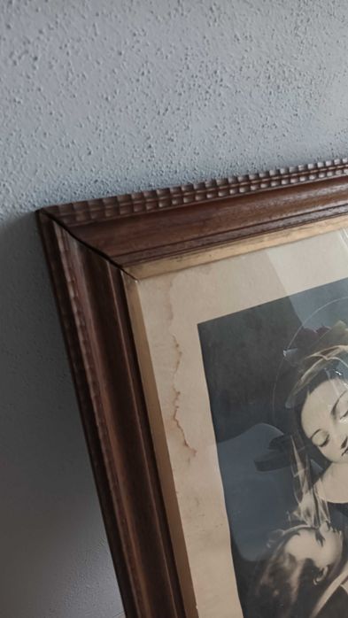 Bardzo stary obraz religijny w ramie drewnianej+ szkło