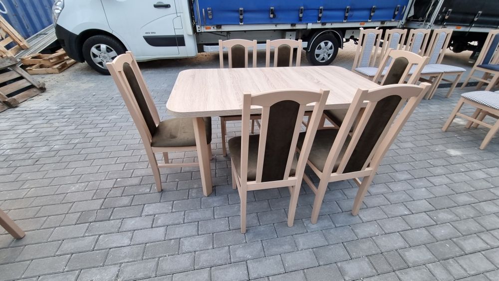 Stół 80x140/180 + 6 krzeseł,nowe, sonoma + zieleń antyczna ,dostawa PL
