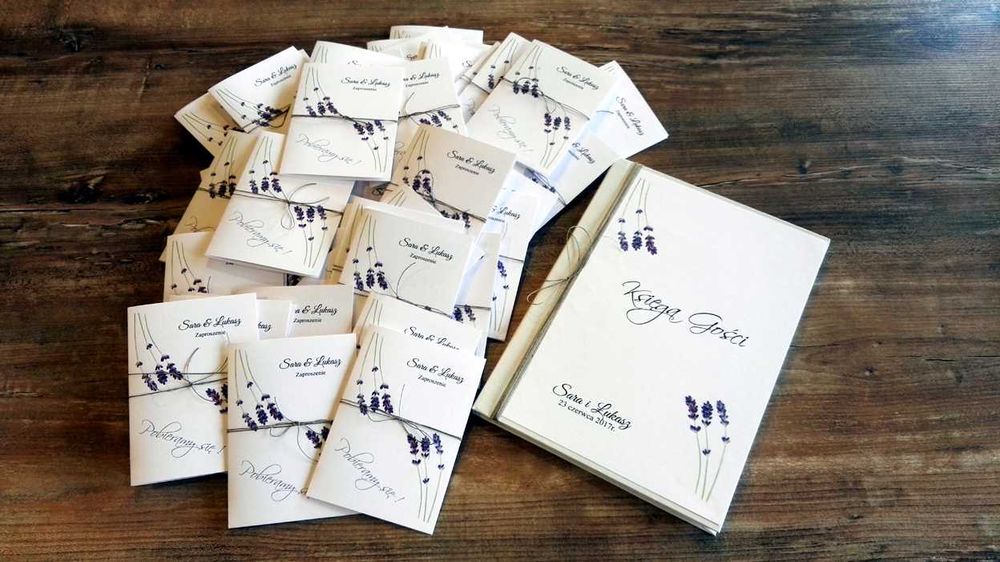 Zaproszenia ślubne LAWENDA 3 rustykalne sznurek