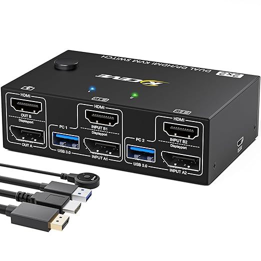 YOUTINGHDAV Przełącznik KVM USB 3.0 HDMI + DP dla 2 Monitorów 4K