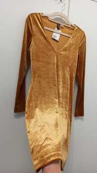Sukienka mini welurowa złota musztardowa S H&M nowa