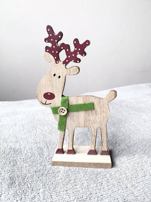 Zestaw ozdób świątecznych drewnianych stojących - choinka, renifery