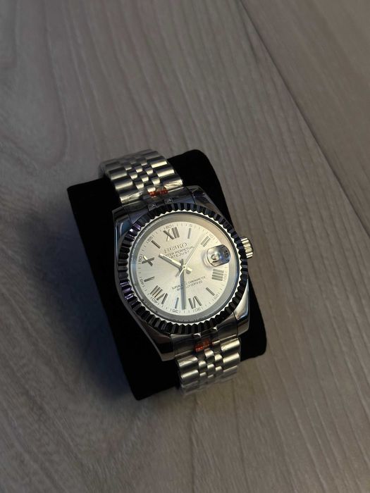 Zegarek Seiko Mod Datejust Roman Biały White Watch