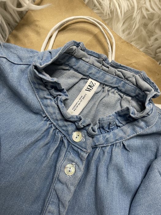 Dzinsowa  koszula z falbanami 34 xs zara