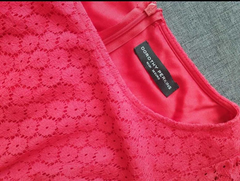 Sukienka koralowa/czerwona, koronka, r. M(38), Dorothy Perkins