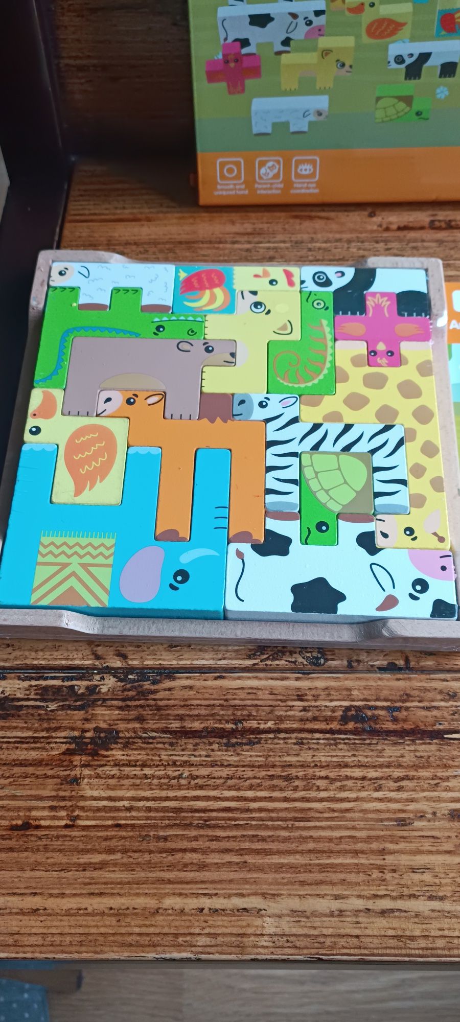Drewniane Klocki ze zwierzętami układanka w Puzzle