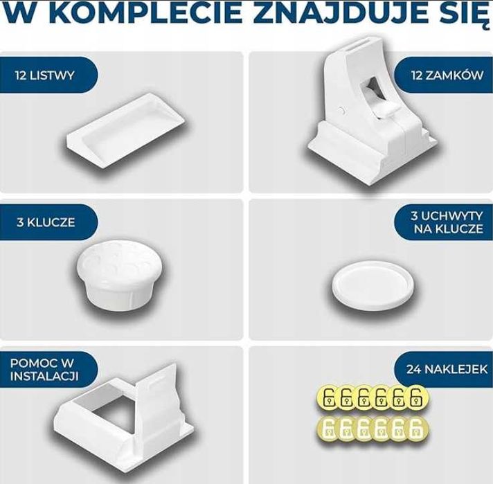 Magnetyczna Blokada dla Dzieci niewidoczny zamek 12 Zamków i 3 Klucze